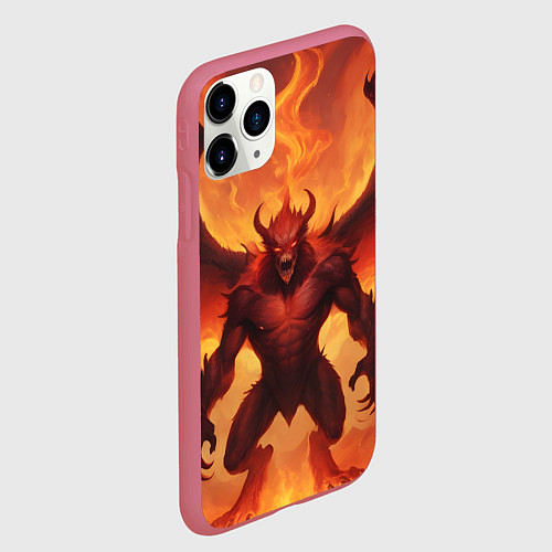 Чехол iPhone 11 Pro матовый Огненный монстр / 3D-Малиновый – фото 2