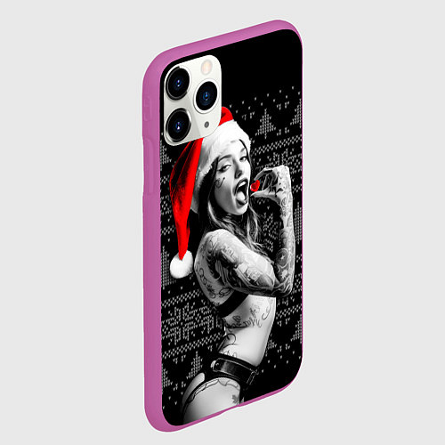 Чехол iPhone 11 Pro матовый Сердцеедка в шапке Деда Мороза / 3D-Фиолетовый – фото 2