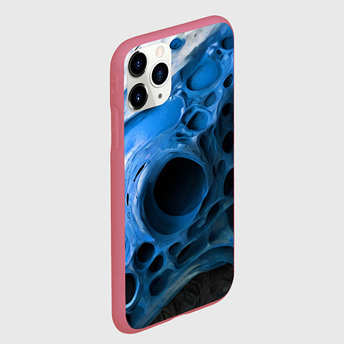 Чехол iPhone 11 Pro матовый Сине-белая абстрактная структура / 3D-Малиновый – фото 2
