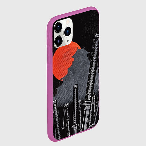 Чехол iPhone 11 Pro матовый Самурайский дом и красная луна / 3D-Фиолетовый – фото 2