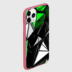 Чехол iPhone 11 Pro матовый Зелёно-белые рельефные треугольники на чёрном фоне, цвет: 3D-малиновый — фото 2