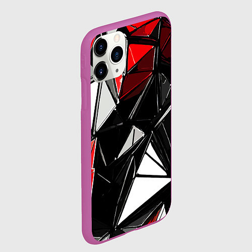 Чехол iPhone 11 Pro матовый Красно-белые рельефные треугольники на чёрном фоне / 3D-Фиолетовый – фото 2