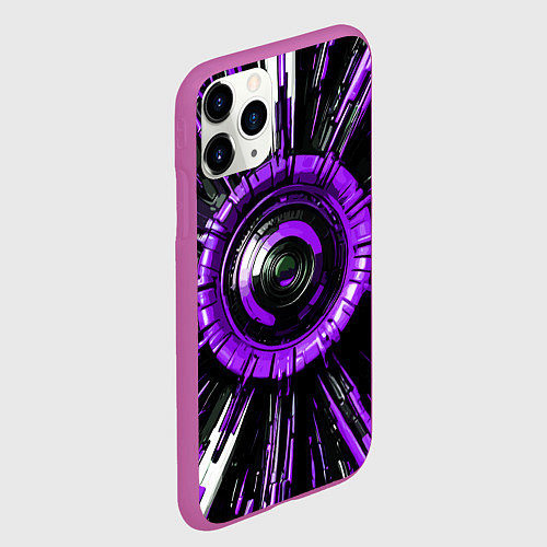 Чехол iPhone 11 Pro матовый Чёрно-фиолетовая сфера киберпанк / 3D-Фиолетовый – фото 2