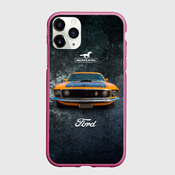Чехол iPhone 11 Pro матовый Спортивный американский автомобиль Ford Mustang, цвет: 3D-малиновый