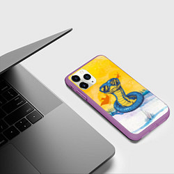 Чехол iPhone 11 Pro матовый Синяя змея в очках, цвет: 3D-фиолетовый — фото 2