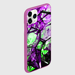 Чехол iPhone 11 Pro матовый Чёрно-зелёная абстракция на фиолетовом фоне, цвет: 3D-фиолетовый — фото 2