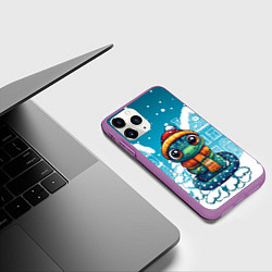 Чехол iPhone 11 Pro матовый Змейка и снежная ночь, цвет: 3D-фиолетовый — фото 2