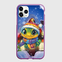 Чехол iPhone 11 Pro матовый Змейка новогодняя и снег, цвет: 3D-фиолетовый