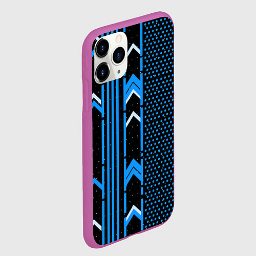 Чехол iPhone 11 Pro матовый Синие обои на чёрном фоне / 3D-Фиолетовый – фото 2