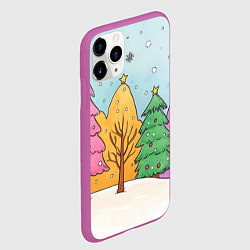 Чехол iPhone 11 Pro матовый Разноцветные елочки и деревья, цвет: 3D-фиолетовый — фото 2