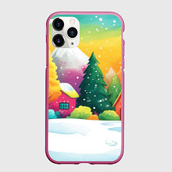 Чехол iPhone 11 Pro матовый Цветное новогоднее настроение, цвет: 3D-малиновый