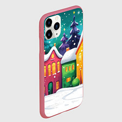 Чехол iPhone 11 Pro матовый Разноцветный новогодний двор, цвет: 3D-малиновый — фото 2