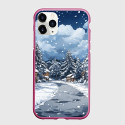 Чехол iPhone 11 Pro матовый Новогодняя дорога во двор, цвет: 3D-малиновый