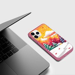Чехол iPhone 11 Pro матовый Красно-желтые елочки, цвет: 3D-малиновый — фото 2
