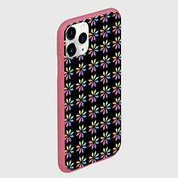Чехол iPhone 11 Pro матовый Разноцветные звёзды на чёрном фоне, цвет: 3D-малиновый — фото 2