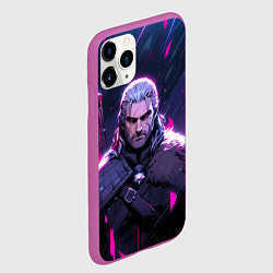 Чехол iPhone 11 Pro матовый Geralt - neon rain, цвет: 3D-фиолетовый — фото 2