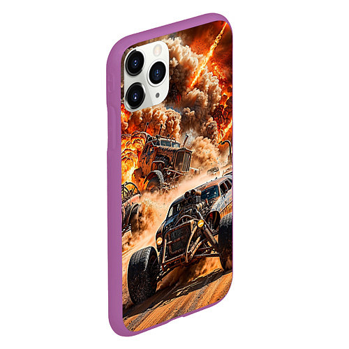 Чехол iPhone 11 Pro матовый Mad Max - explosion cars / 3D-Фиолетовый – фото 2