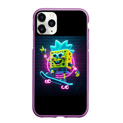 Чехол iPhone 11 Pro матовый Sponge Bob on a skateboard - ai art fantasy, цвет: 3D-фиолетовый