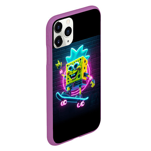 Чехол iPhone 11 Pro матовый Sponge Bob on a skateboard - ai art fantasy / 3D-Фиолетовый – фото 2