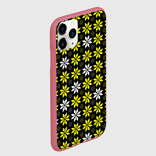 Чехол iPhone 11 Pro матовый Жёлто-белые звёзды на чёрном фоне / 3D-Малиновый – фото 2