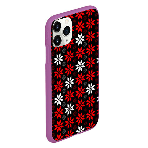 Чехол iPhone 11 Pro матовый Red and white stars on a black background / 3D-Фиолетовый – фото 2