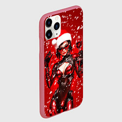 Чехол iPhone 11 Pro матовый Девушка киберпанк в шапке Деда Мороза, цвет: 3D-малиновый — фото 2