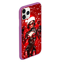 Чехол iPhone 11 Pro матовый Девушка киберпанк в шапке Деда Мороза, цвет: 3D-фиолетовый — фото 2