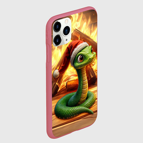 Чехол iPhone 11 Pro матовый Зеленая новогодняя змея 2025 года / 3D-Малиновый – фото 2