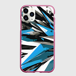 Чехол iPhone 11 Pro матовый Чёрно-сине-белая абстракция, цвет: 3D-малиновый