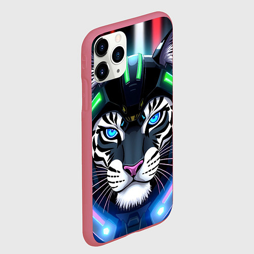 Чехол iPhone 11 Pro матовый Яркий неоновый кибер тигр / 3D-Малиновый – фото 2