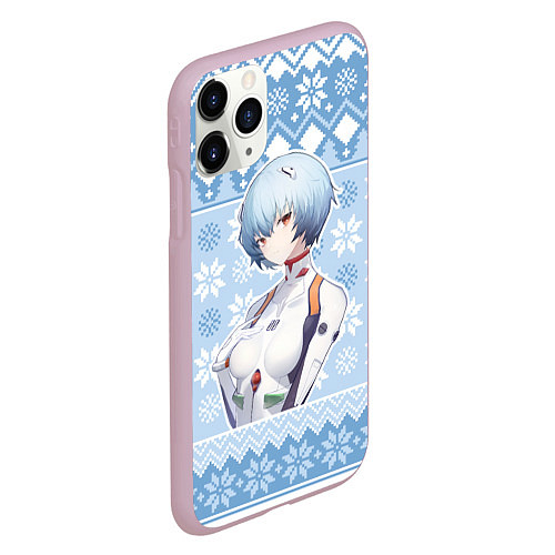 Чехол iPhone 11 Pro матовый Rei christmas sweater Evangelion / 3D-Розовый – фото 2