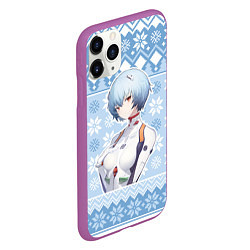 Чехол iPhone 11 Pro матовый Rei christmas sweater Evangelion, цвет: 3D-фиолетовый — фото 2