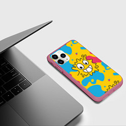 Чехол iPhone 11 Pro матовый Абстрактный узор с забавной желтой кляксой, цвет: 3D-малиновый — фото 2
