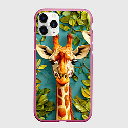 Чехол iPhone 11 Pro матовый Жирафы, цвет: 3D-малиновый