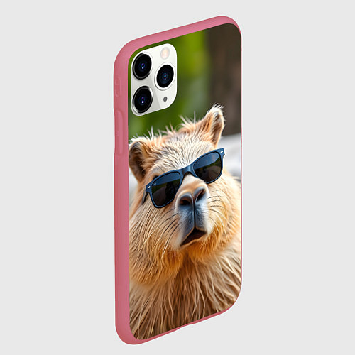 Чехол iPhone 11 Pro матовый Модная капибара в темных очках / 3D-Малиновый – фото 2