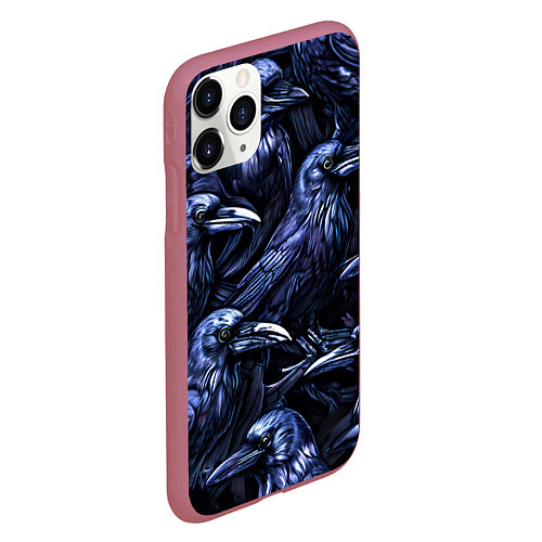 Чехол iPhone 11 Pro матовый Черные вороны / 3D-Малиновый – фото 2