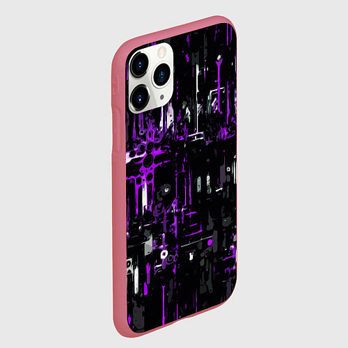Чехол iPhone 11 Pro матовый Бело-фиолетовая тревожная абстракция на чёрном фон / 3D-Малиновый – фото 2