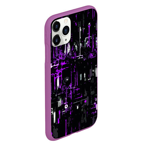 Чехол iPhone 11 Pro матовый Бело-фиолетовая тревожная абстракция на чёрном фон / 3D-Фиолетовый – фото 2