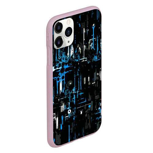 Чехол iPhone 11 Pro матовый Бело-синяя тревожная абстракция на чёрном фоне / 3D-Розовый – фото 2