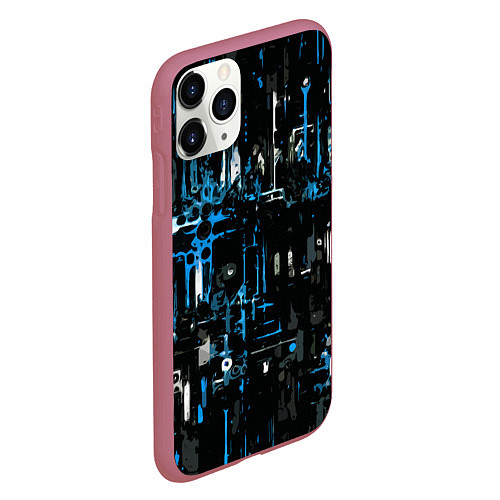 Чехол iPhone 11 Pro матовый Бело-синяя тревожная абстракция на чёрном фоне / 3D-Малиновый – фото 2