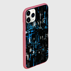 Чехол iPhone 11 Pro матовый Бело-синяя тревожная абстракция на чёрном фоне, цвет: 3D-малиновый — фото 2