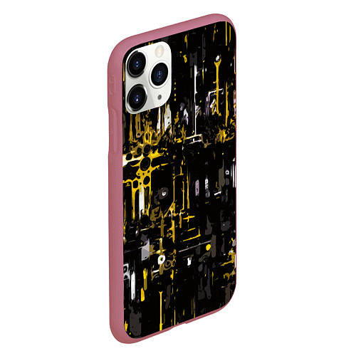 Чехол iPhone 11 Pro матовый Бело-жёлтая абстракция на чёрном фоне / 3D-Малиновый – фото 2