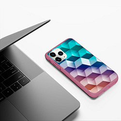 Чехол iPhone 11 Pro матовый Объёмные разноцветные градиентные кубы, цвет: 3D-малиновый — фото 2