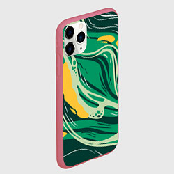 Чехол iPhone 11 Pro матовый Абстрактные полосы в зелёных тонах, цвет: 3D-малиновый — фото 2