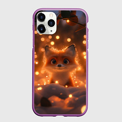 Чехол iPhone 11 Pro матовый Лисичка в желтых огоньках, цвет: 3D-фиолетовый