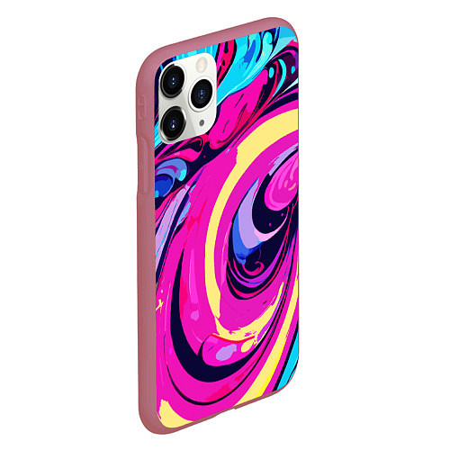 Чехол iPhone 11 Pro матовый Сине-розовый узор / 3D-Малиновый – фото 2