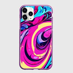 Чехол iPhone 11 Pro матовый Сине-розовый узор, цвет: 3D-фиолетовый