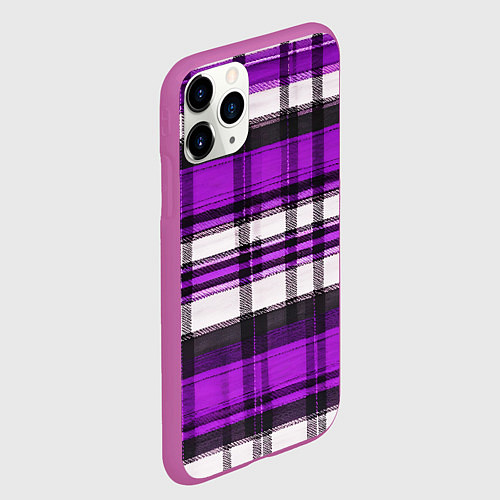 Чехол iPhone 11 Pro матовый Фиолетово-белая ткань в клетку / 3D-Фиолетовый – фото 2