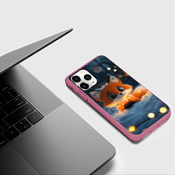 Чехол iPhone 11 Pro матовый Милая лисичка в огоньках, цвет: 3D-малиновый — фото 2