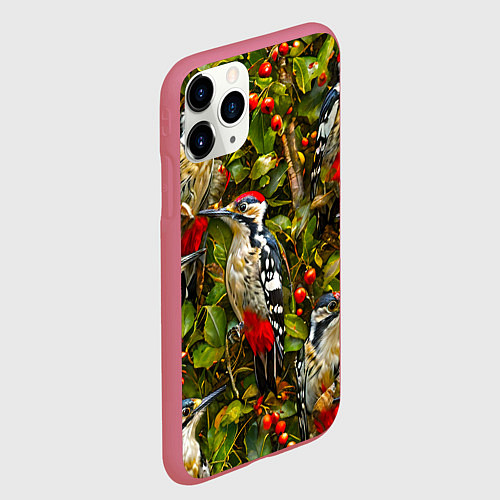 Чехол iPhone 11 Pro матовый Дятлы / 3D-Малиновый – фото 2